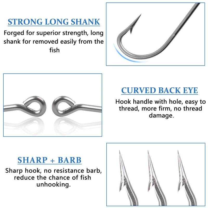 Shaddock Fishing O'shaughnessy Saltwater Fishing Hooks Kit, 100pcs Long Shank Stainless Steel Sea Hooks Assortment for Freshwater and Saltwater - Image 4
